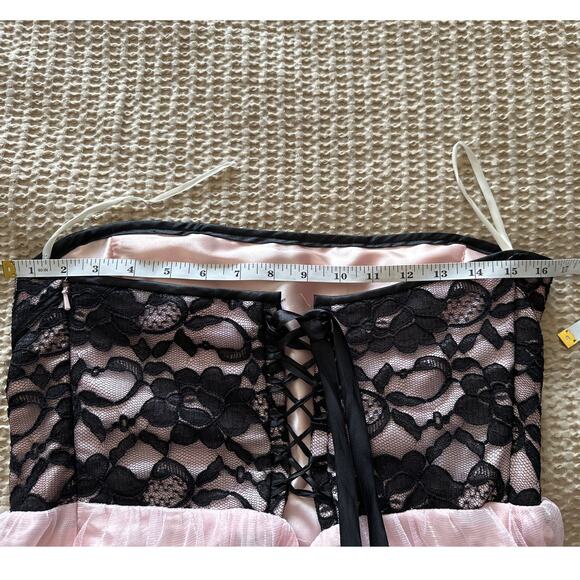 Jessica McClintock Pink Black Lace Strapless Formal Gown Dress Maxi Evening Prom - Picture 4 of 8